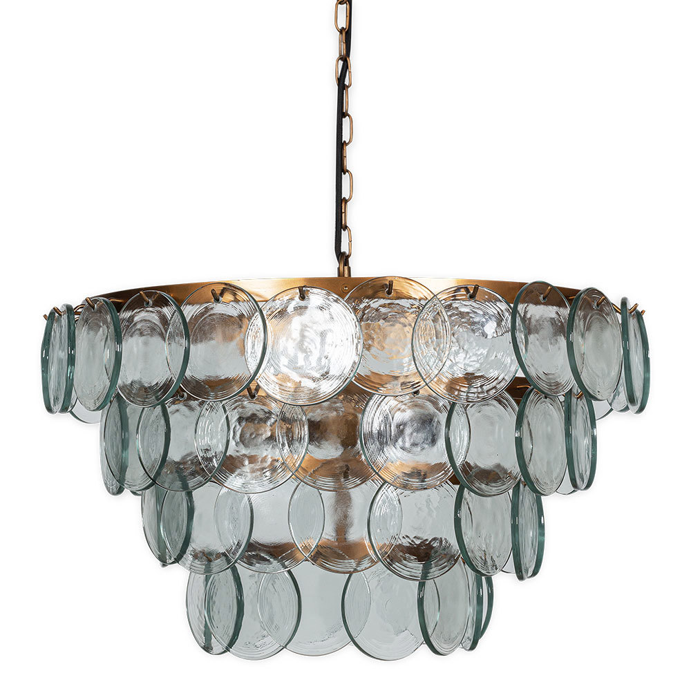Nkuku Kagitha Recycled Glass Statement Chandelier Antique Brass & Clear